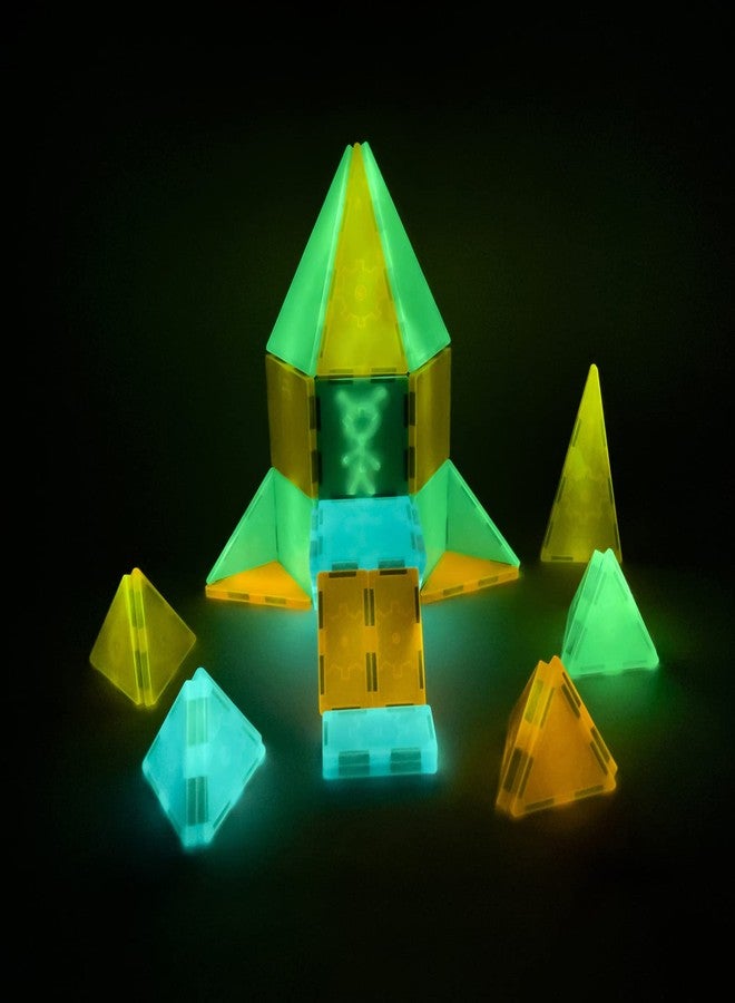 Tytan Tiles Glow in The Dark 60-Piece Magnetic Tiles Building Set, Diverse Multi-Color Shapes, STEM Toy, Cars, Creative Play, Storage Bag & UV Keychain Flashlight for Drawing on Tiles, Ages 3 and Up - Image 3